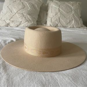 Lack of Color Women's Cream Juno Boater Wool Hat with Brocade Ribbon Trim